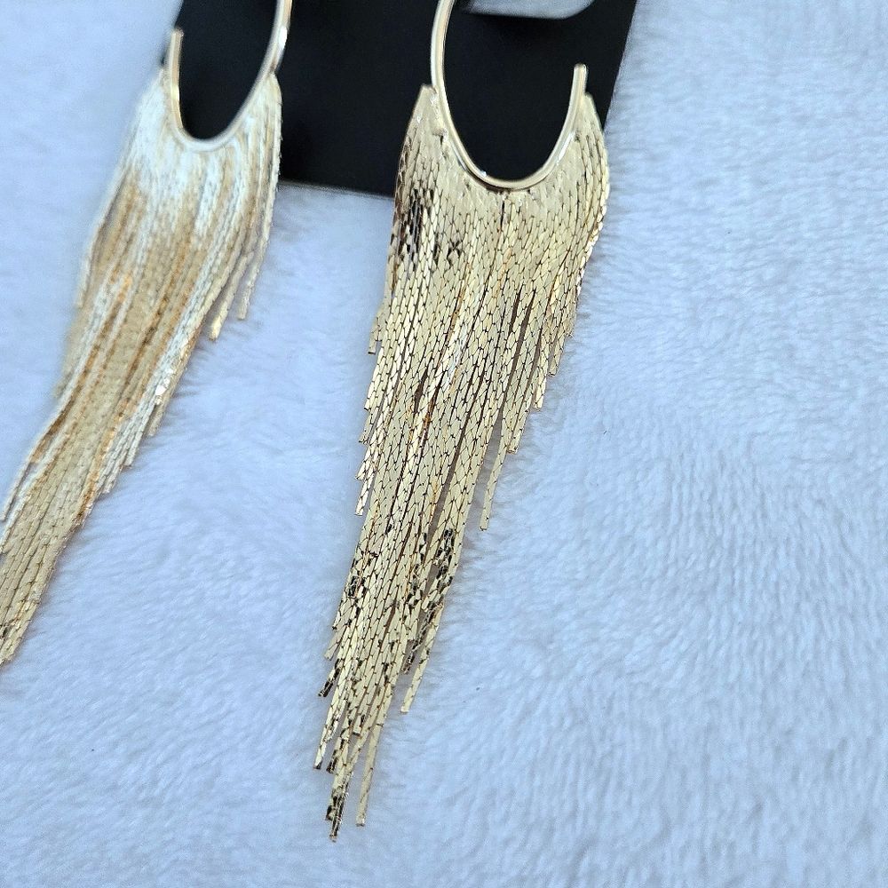 House🏠 of Harlow 1960 Dangling Gold💛 Cobra🐍 Chain⛓ Tassels Earrings - Picture 6 of 15